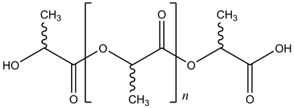 Chemical formula of biopolymer polylactic acid (PLA).